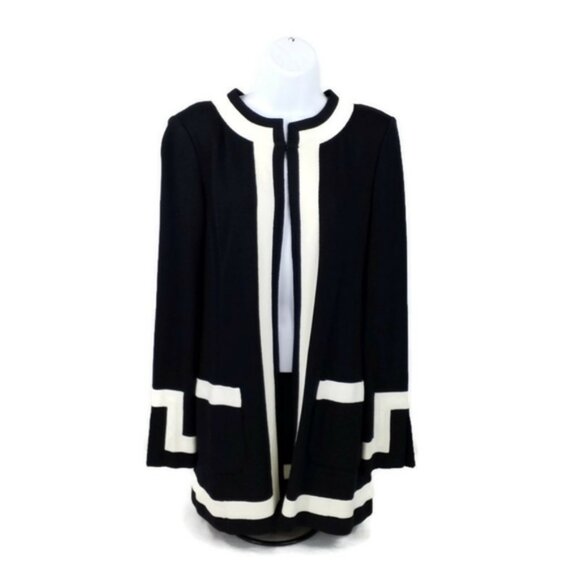 St. John Black White Open Front Long Sleeve Cardigan Sweater Womens Size 8 NWT - Picture 13 of 13